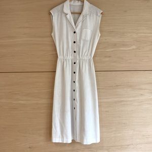 White vintage button up dress with black buttons & stitching